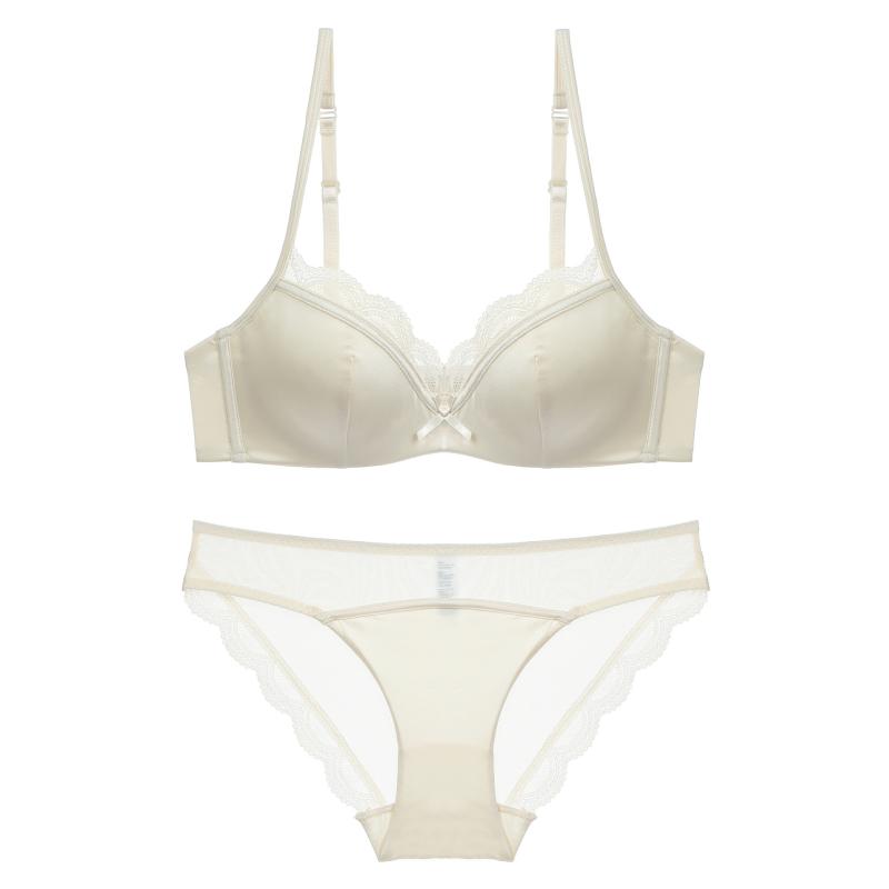 ブラジャー＆ショーツセット レディース シームレス レース 薄手 フレンチスタイル セクシー 大胸すっきり見せ 大きいサイズ 脇高 脇肉スッキリ バストアップ ワイヤー入り ナイロン スムース 3/4カップ