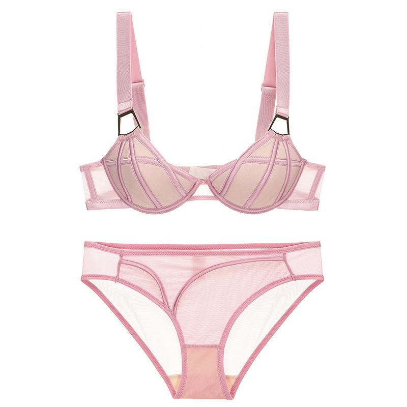 ブラジャー レディース フレンチスタイル 秋冬 セクシー 幅広ストラップ ソフトワイヤー 谷間メイク リフトアップ 脇高 副乳カバー 補正下着 通気快適 ナイロン 3/4カップ 薄手モールド ブラック ピンク ワインレッド 上下セット