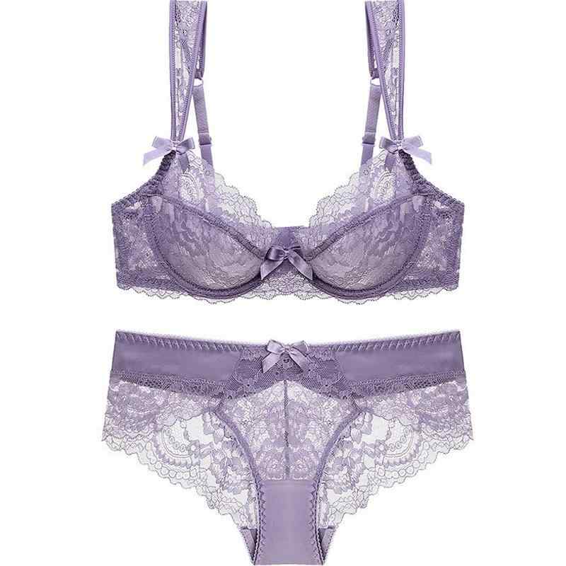 ブラジャー ショーツ セット レディース 欧米風 セクシーランジェリー レース 超薄型 シースルー リボン フレンチスタイル ワイヤー入り グラマー向け ボリュームダウン リフトアップ 快適 普段使い