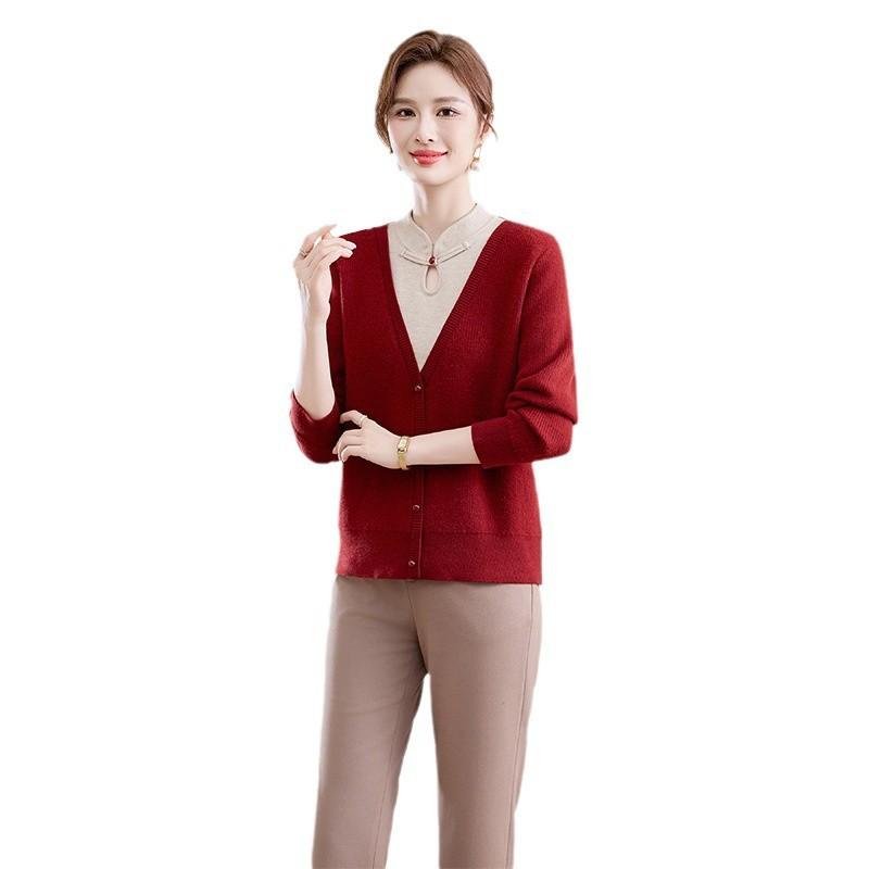 ニット レディース ミセス フェイクレイヤード 重ね着風 厚手 防寒 長袖 ハイネック ゆったり ウール混..