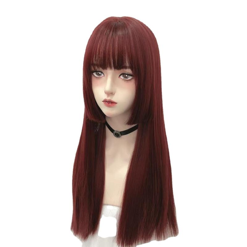 楽天way-ugoウィッグ レディース 姫カット ストレートロング 自然な黒髪 黒茶色 耐熱ファイバー かわいい イメチェン 普段使い コスプレ リアル サラサラ フルウィッグ