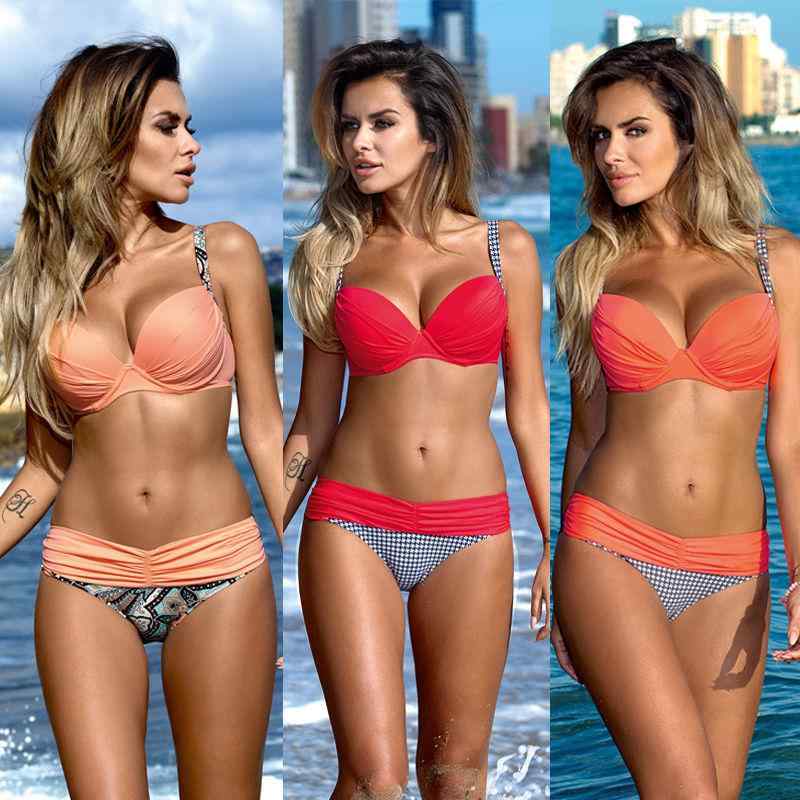 スイムウェア レディース 女性用 水着 ビキニ ツーピース セパレート ストライプ エスニック柄 ビーチ プール リゾート マリンスポーツ 胸パッド付き ノンワイヤー