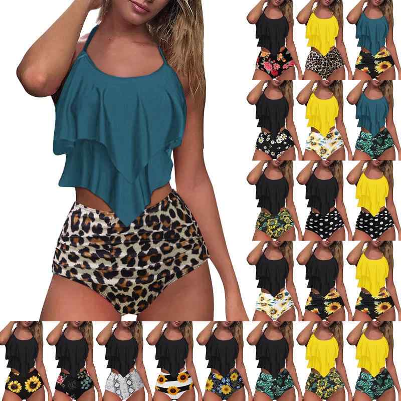 水着 レディース 黒 欧米風 ダブルフリル バックレス カップ付き ノンワイヤー 速乾性 伸縮性 ビーチ プール リゾート マリンスポーツ スイムウェア