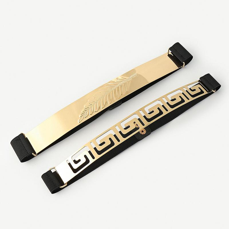 ベルト レディース ウエストマーク 太ベルト メタルプレート 透かし彫り スパンコール ミラー加工 ゴー..