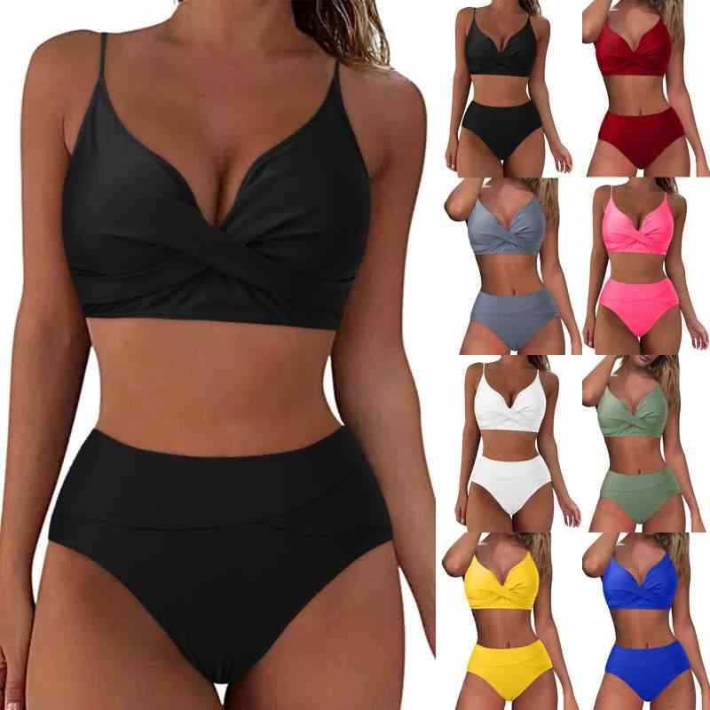 水着 レディース セパレート ビキニ 無地 セクシー クロスデザイン ソフトパッド 胸パッド付き ノンワイヤー 高伸縮 バックシャン 夏 ポリエステル素材 スイムウェア ビーチ プール マリンスポーツ