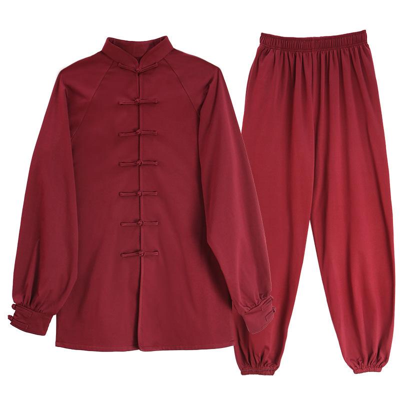 太極拳ウェア レディース メンズ 秋冬 裏起毛 厚手 太極拳 練習着 稽古着 武術着 亜麻 ダークレッド ネイビー ブラック