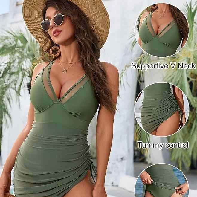 水着 レディース 欧米風 ワンピース スイムウェア スカート付き メッシュ セクシー ストラップ ヒップカバー 速乾性 高伸縮性 パッド付き ノンワイヤー プール ビーチ リゾート 夏