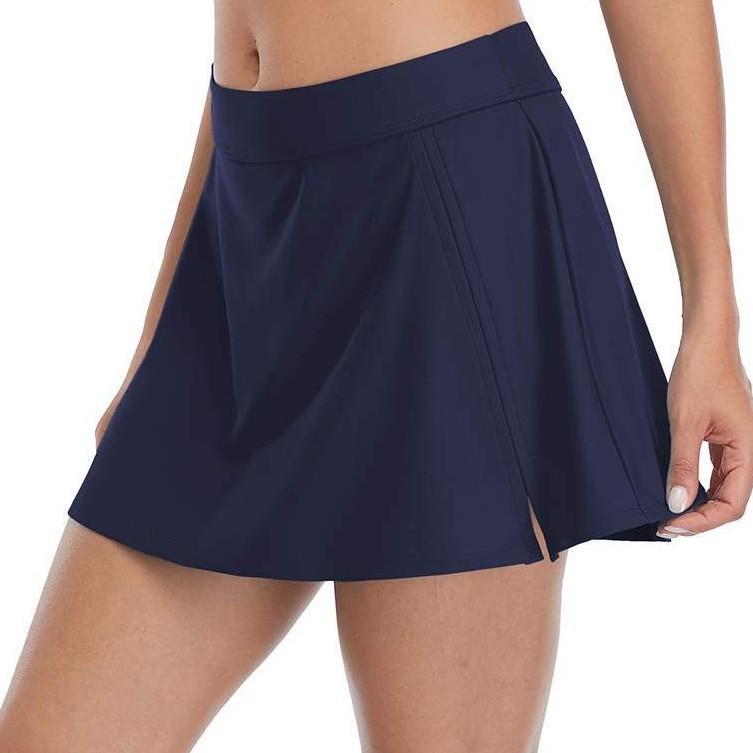 水着 レディース 体型カバー 露出防止 スカートパンツ サイドスリット カジュアル スイムウェア スポーツ プール ビーチ リゾート 海水浴 ポリエステル ブルー ネイビー 無地