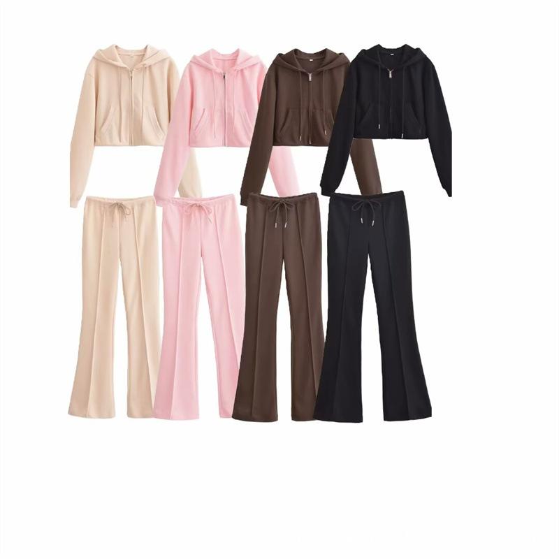 セットアップ レディース カジュアルジャケット ジップアップ 長袖 フレアパンツ ベルボトム ポリエステル素材 デザイン性 着回し万能 ..