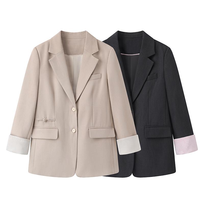 ジャケット レディース チャイナ風 中華風 ショート丈 コンパクト丈 ルーズシルエット ゆったり テーラ..