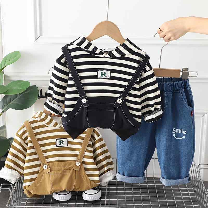 セットアップ 男の子 キッズ ベビー ゆったり ストライプ 長袖 トレーナー スウェット サロペット風 デ..