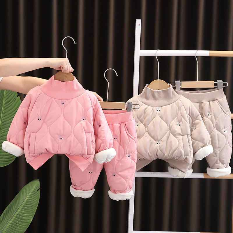 キッズ 女の子 お洒落 かわいい 裏起毛 セットアップ パンツスタイル 冬服 中綿入り 厚手 ハイネック 長袖 コットン 中綿コート アウター 2点セット 防寒...