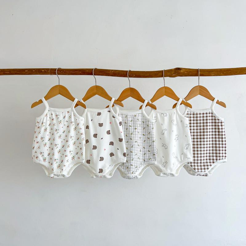 ロンパース ベビー 男の子 女の子 男女兼用 ノースリーブ タンクトップ チェック柄 綿 コットン 新生児..