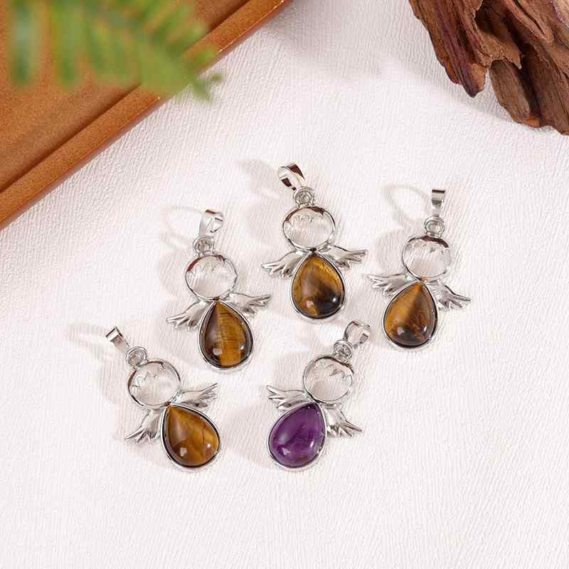 ネックレス 天然石 純銅 天使 エンジェル モチーフ ペンダントトップ 原石 クリスタル ストーン ハンド..