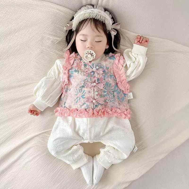 ロンパース 新生児 女の子 ベビー 春夏 ベスト付き 2点セット カバーオール お出かけ プリンセス 満月 ..