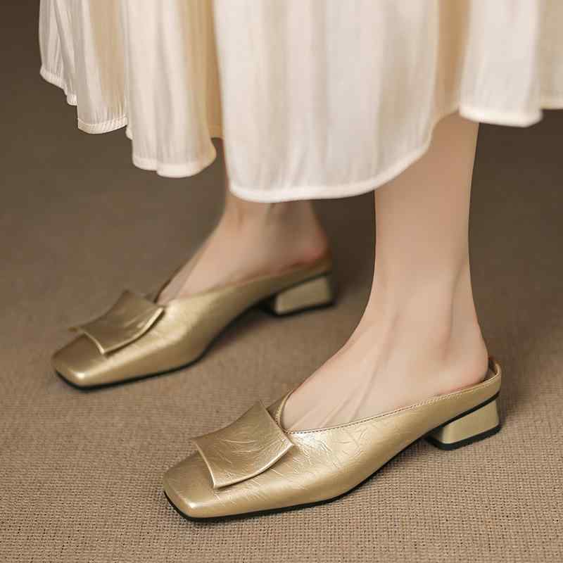 サンダル レディース カジュアル 普段使い デイリー ローヒール スクエアトゥ スリッポン 楽ちん 大き..