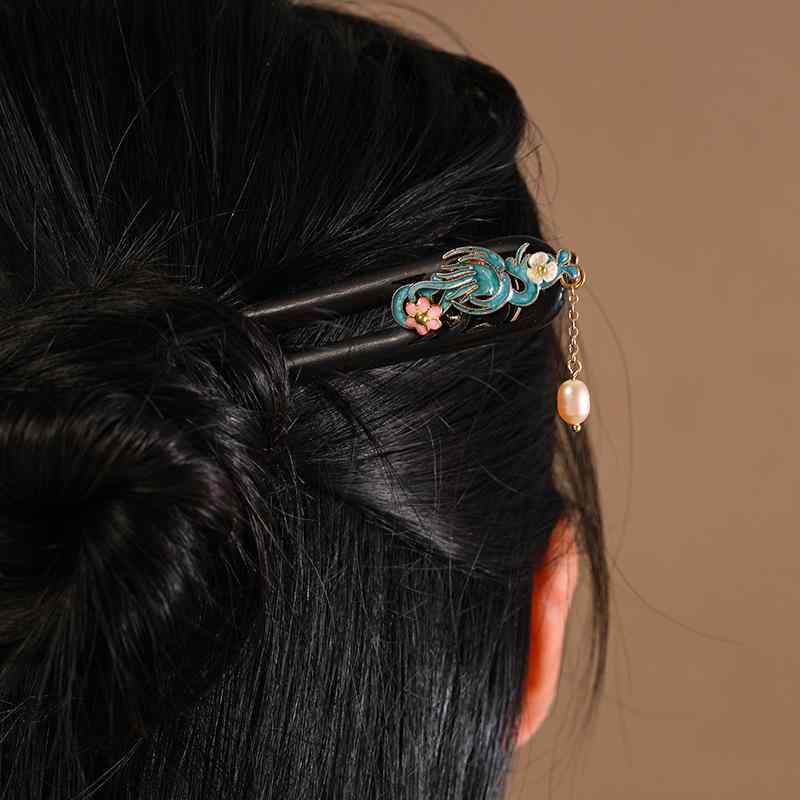 簪 レディース U字型 紫檀木 花モチーフ 新中華風 古風 まとめ髪 アップスタイル 漢服 馬面スカート デイリーユース 髪飾り 木製 女性用(x2)