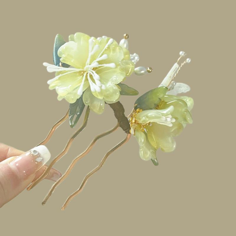 ・素材: 合金・スタイル: 古風・デザイン: 花・加工方法: 電鍍・カラー: 緑のシャクヤク・トレンド: 新中国風・カテゴリ: 頭飾