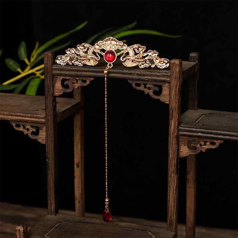 ヘアアクセサリー レディース 古風 額飾り 冠 かんざし 唐風 中華風 牡丹 花 赤 レッド ヘアクリップ ..