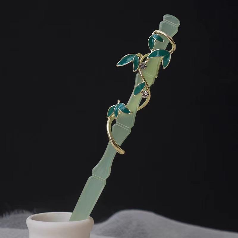 簪 女性用 竹葉モチーフ 和装小物 古風 レトロ エレガント 高級感 漢服 チャイナドレス 着物 浴衣 まとめ髪 ヘアアレンジ 結婚式 パーティー 成人式 卒業式 普段使い 合金製