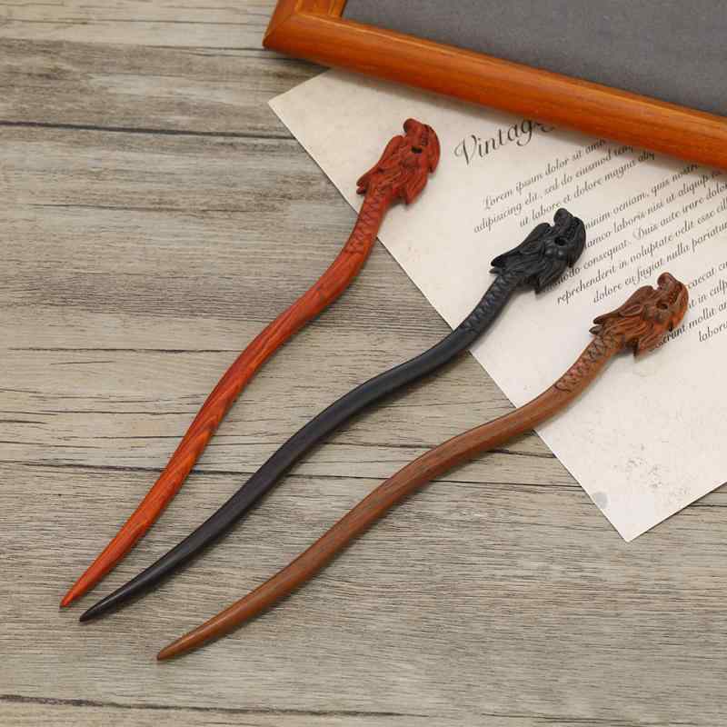 簪 黒檀 木製 龍モチーフ 十二支 古典 和風 レトロ エスニック 高級感 和装 着物 浴衣 振袖 成人式 卒業式 まとめ髪 アップスタイル 髪飾り ヘアアクセサリー 普段使い ヘアアレンジ