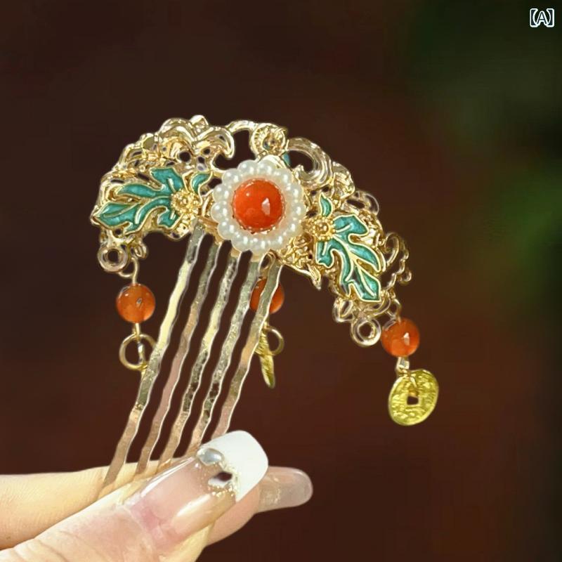 簪 レディース 女性用 古風 レトロ 漢服 髪飾り ヘアアクセサリー 高級感 パール パール タッセル 扇型 コーム 髪留め ヘアフォーク 浴衣 着物 成人式 イベント 合金
