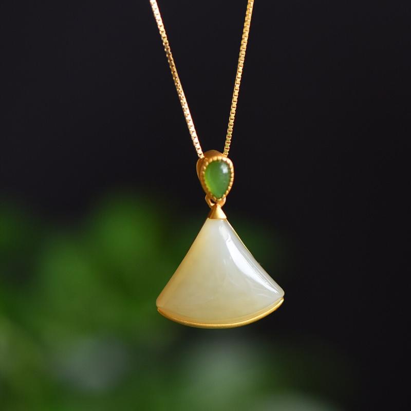 ネックレス レディース S925シルバー 金メッキ 和田白玉 碧玉 スカートモチーフ ペンダント 上品 エレガント シンプルデザイン おしゃれ カジュアル 普段使い 女性用アクセサリー