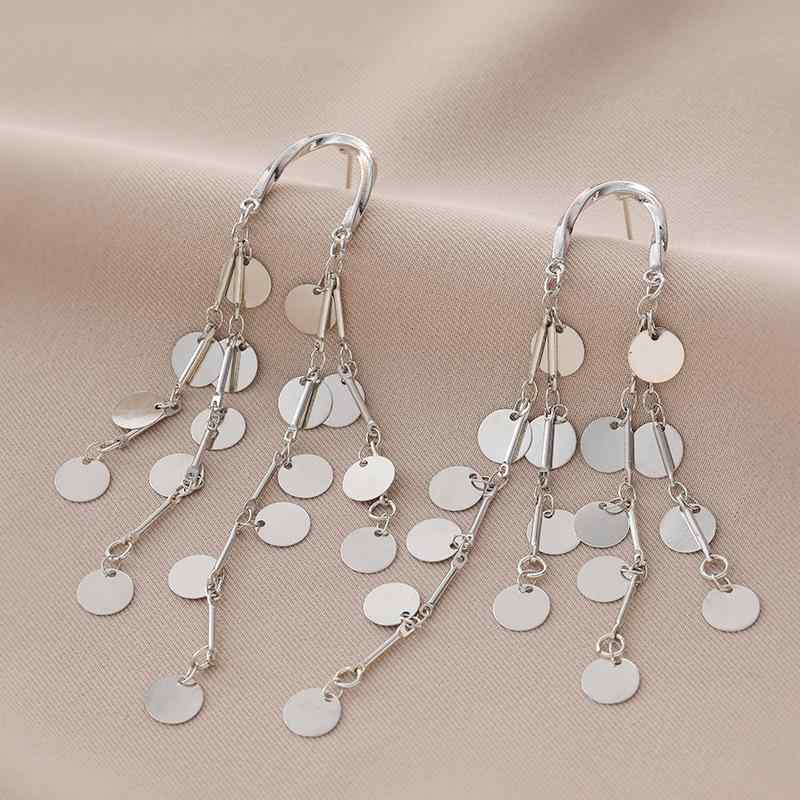 ピアス レディース 欧米風 スパンコール フリンジ ロング シルバーポスト 個性的 クール おしゃれ 上品..