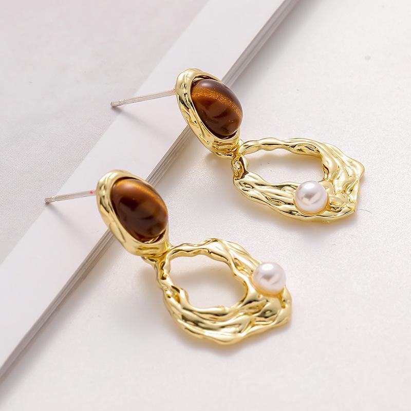 ピアス レディース フレンチレトロ 幾何学 メタル パール シルバーポスト 不規則 ロング 楕円形 電気メッキ加工 高級感 万能 通勤 オフィス 普段使い 秋冬