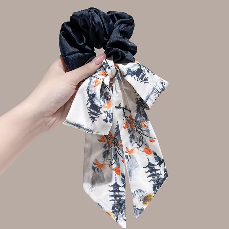 ヘアアクセサリー レディース クラシカル レトロ リボン シュシュ 蝶結び 飾り紐 上品 高級感 布製 髪留め まとめ髪 大人可愛い フェミニン 普段使い 髪飾り