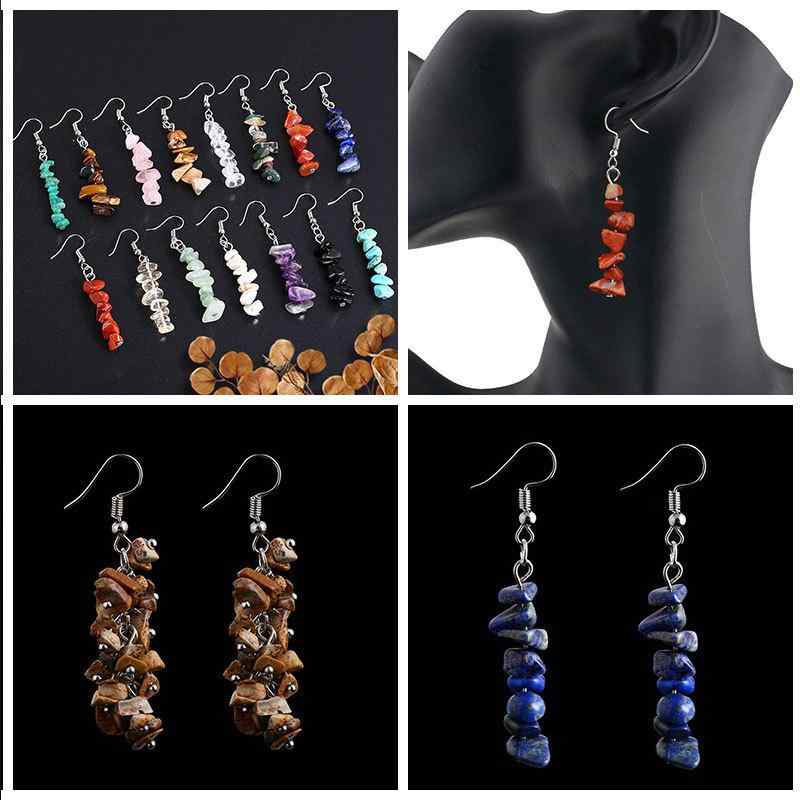 レディース 女性用 不規則 天然石 クリスタルストーン ビーズ タッセル ロングピアス 揺れる ハンドメ..