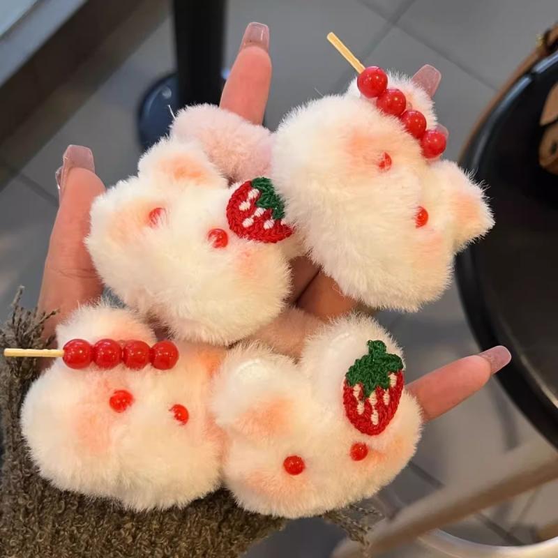 ヘアアクセサリー 女の子 キッズ もこもこ ふわふわ うさぎ ピンクほっぺ いちご ポニーテール ヘアゴム かわいい スウィート ガーリー トレンド 秋冬 髪飾り
