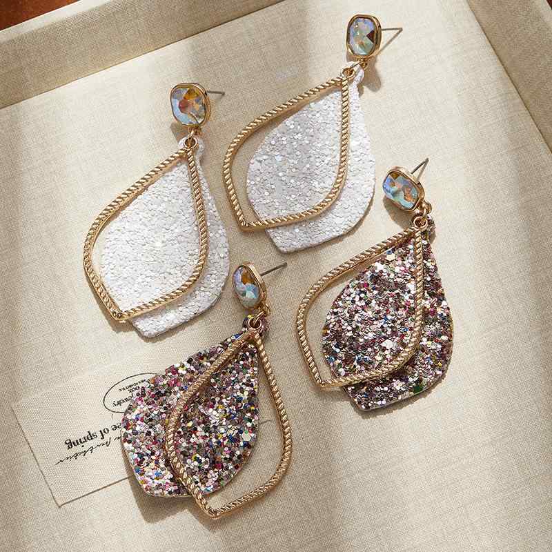 ピアス レディース ラインストーン スパンコール ダブル レザー リーフ 葉モチーフ 大ぶり 高級感 ボヘ..