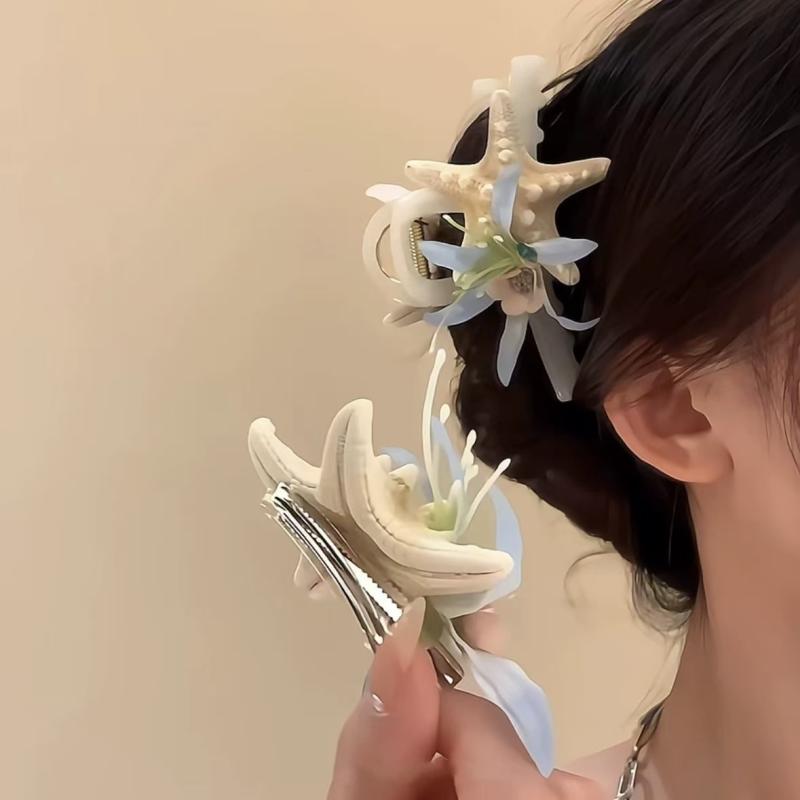ヘアアクセサリー レディース マリンテイスト プリザーブドフラワー ヒトデ 貝殻 ベリー フラワー バン..