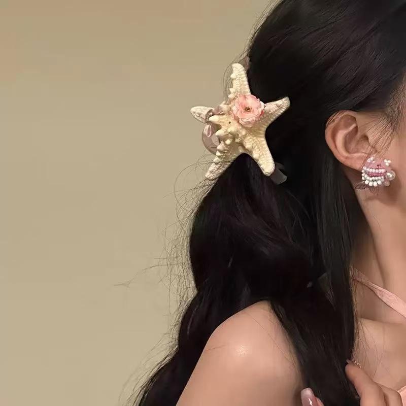 ヘアクリップ レディース バンスクリップ ヒトデ 貝殻 シェル マリンテイスト プリザーブドフラワー ベ..