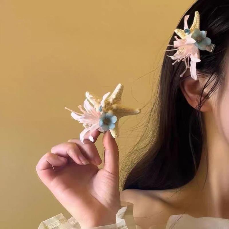 ヘアクリップ レディース マリン プリザーブドフラワー ヒトデ 貝殻 ベリー 髪飾り 春夏 リゾート 旅行..