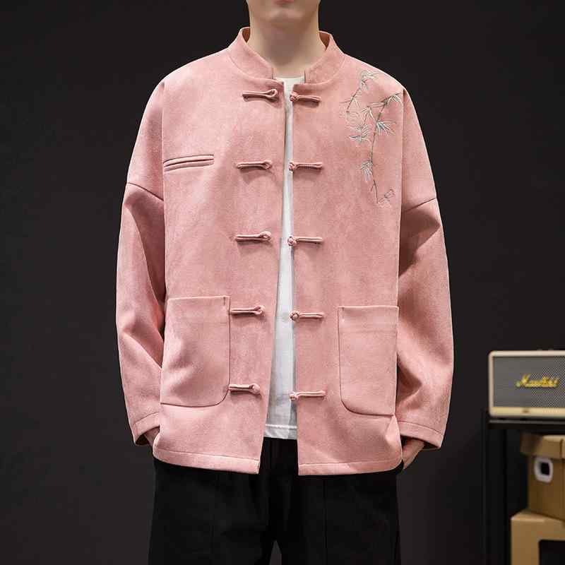 ジャケット メンズ 男性用 秋冬 新中式 チャイナ風 中国風 レトロ 盤扣 チャイナボタン 刺繡 ゆったり ルーズフィット カジュアルアウター 綿混紡 ポリエステル ビッグシルエット