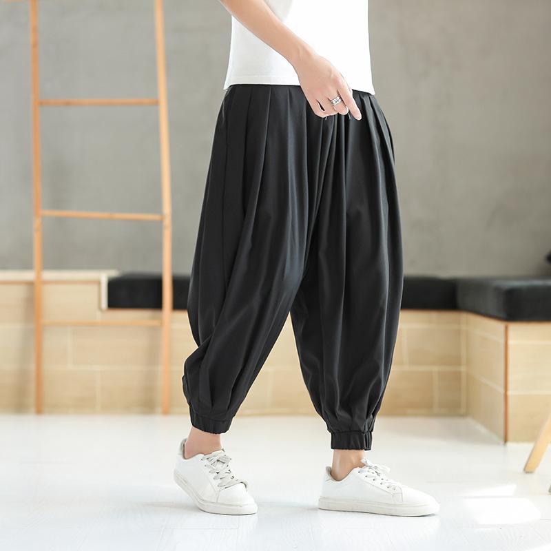 パンツ メンズ 夏 九分丈 サルエルパンツ チャイナ風 ゆったり 大きいサイズ 薄手 クロップドパンツ アンクル丈 バルーンパンツ ポリエステル カジュアル リラックス ボトムス グレー ブラック
