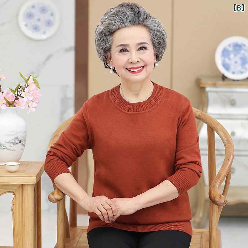 セーター レディース ママ 中高年 シニア 秋 長袖 ローネック 丸首 大きいサイズ ゆったり 体型カバー 無地 ポリエステル カジュアル 重ね着 トップス way-ugo-10496692 way-ugo サンプル画像3