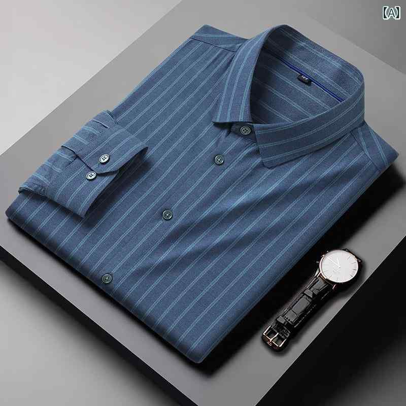 シャツ メンズ 男性用 秋冬 起毛 ストライプ 長袖 カジュアル ビジネス 通勤 大きいサイズ ビッグシルエット ゆったり トップス 普段使い レギュラーカラー ウォッシャブル 通気性 ベーシック 混紡素材
