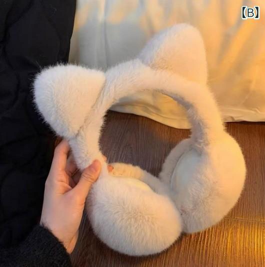 way-ugoのイヤーマフ レディース 女性用 猫耳 ボア ファー もこもこ 立体デザイン あったか 防寒 防風 学生 通学 通勤 自転車 普段使い カジュアル 耳当て 秋冬 かわいい シンプル｜アングル3