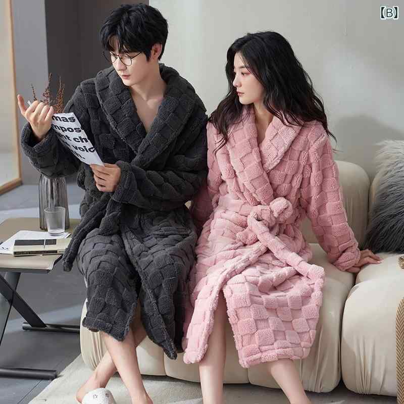 ローブ ペア カップル レディース メンズ 冬 ロング丈 サンゴフリース 厚手 裏起毛...