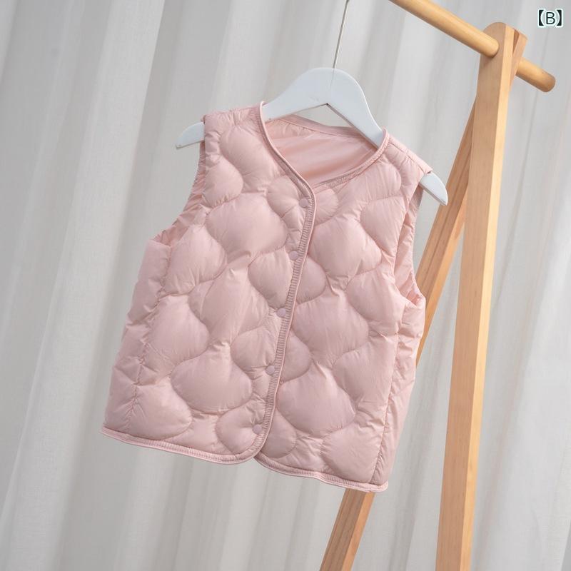 ダウンベスト キッズ 男の子 女の子 ジャケット ナイロン 無地 制服インナー 通学 普段使い 軽量 防寒 保温 ノーカラー 小学生 中学生 秋冬
