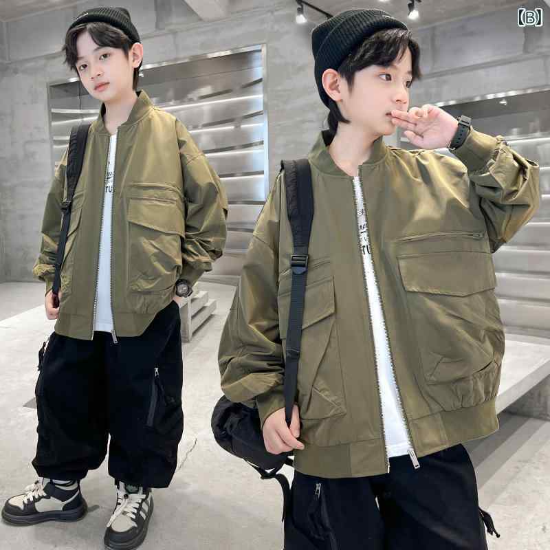 ジャケット キッズ 男の子 男児 春秋 スタイリッシュ カジュアル ビッグポケット ...