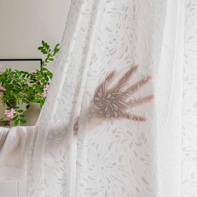 レースカーテン アメリカンスタイル シアー 花火ドット柄 エンボス加工 ベルベット調 ポリエステル製 リビング 寝室 ダイニング 書斎 バルコニー 店舗用 装飾