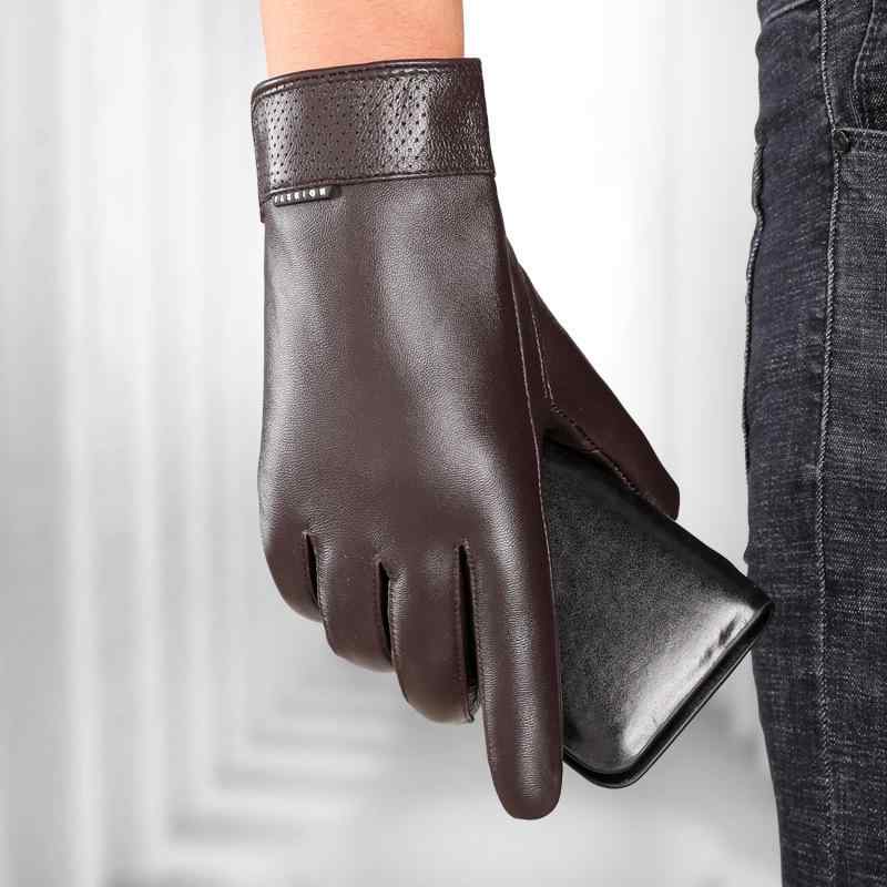 手袋 メンズ 本革 羊革 シープスキン 裏起毛 厚手 保温 防風 スマホ対応 運転 バイク ライディング 指あり ブラック ブラウン 冬物 ス..