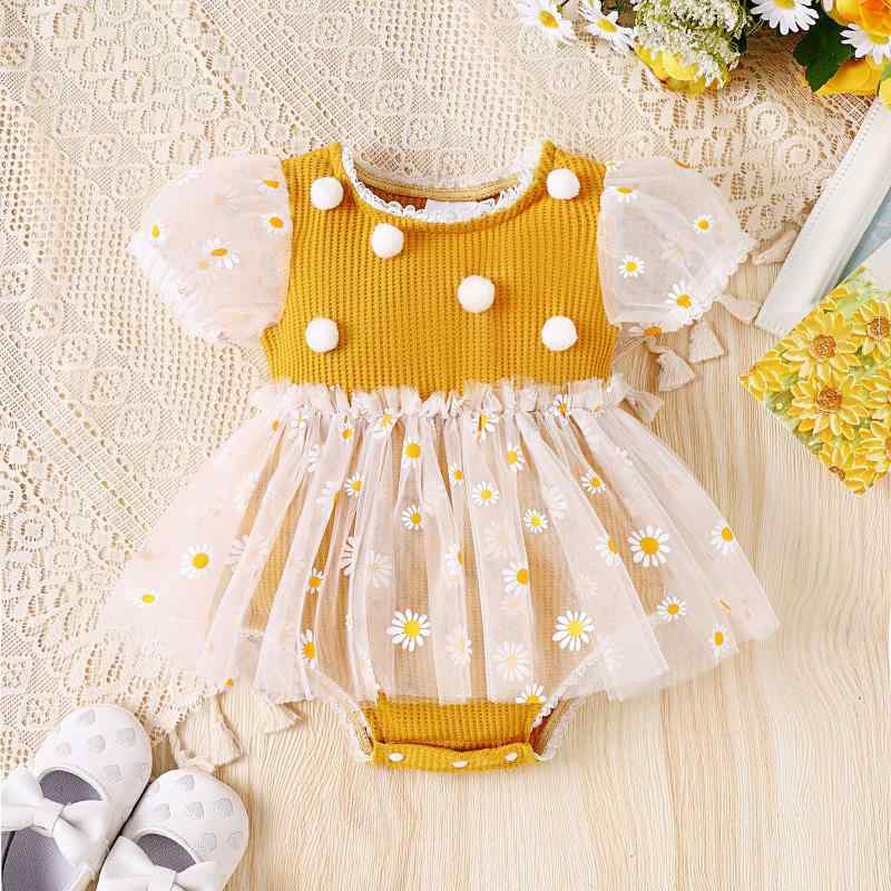 女の子 ベビー服 ガールズ 欧米風 リブ 半袖 ロンパース カバーオール チュール フレア ミニスカート ..