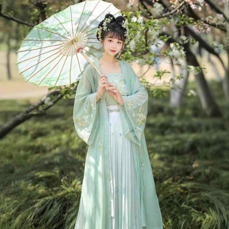 漢服 レディース 春夏 中国風 長干寺 古風 レトロ 刺繍 3点セット トップス スカート インナー 普段使い お出かけ ポリエステル 軽やか 優雅 上品