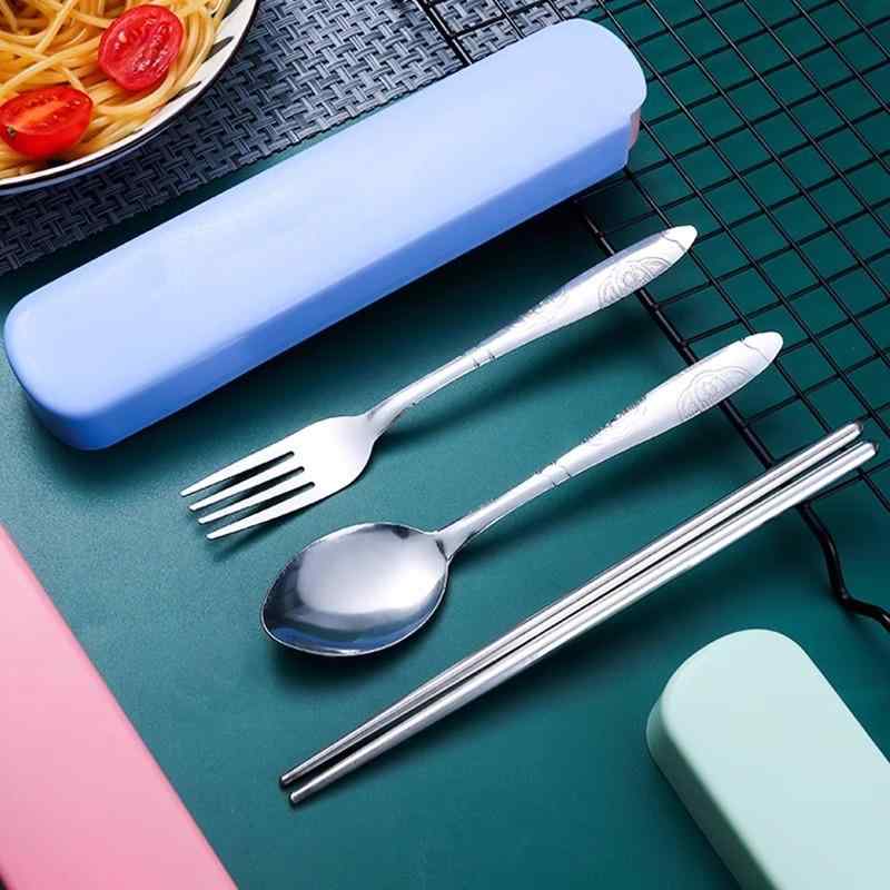 カトラリーセット 箸 スプーン フォーク 3点セット ステンレス製 携帯食器 旅行用 学生ランチ オフィス ポータブル コンパクト ブルー シンプル モダン 北欧スタイル