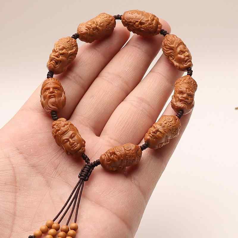 ブレスレット 腕輪 小粒 オリーブ種子 手彫り 核彫刻 伝統工芸品 封神演義 民族風 スタイリッシュ ブラウン 木製 ファッションアイテム コレクション 趣向品